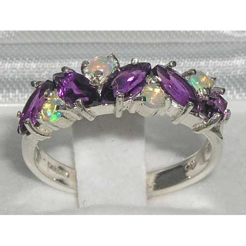 9ct White Gold Marquise Amethyst & Opal Ring Size S